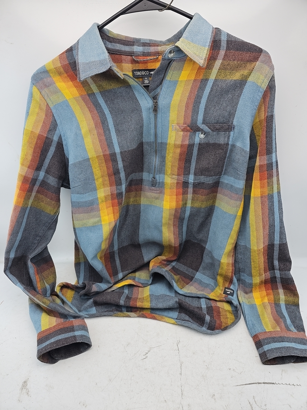 Toad&Co Men's Plaid Flannel Quarter-Zip Shirt Size S